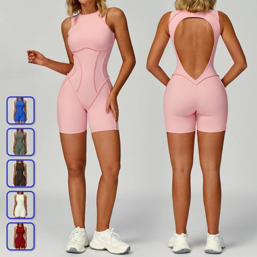Seamless Backless Yoga Jumpsuit - One-Piece Athletic Romper for Women