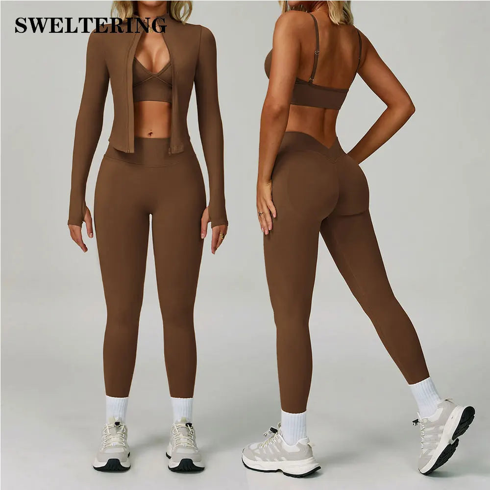 Set Deportivo 3 Piezas – Leggins, Brassiere y Chaqueta