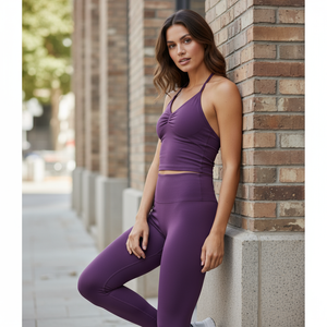 2 Piece Seamless Yoga Set Women Fitness Clothing Scrunch Bum Gym Leggings Padded Halter Tank Top Workout Outfits Sportswear