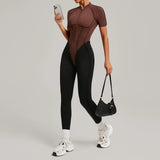 Color Block Yoga Jumpsuit - Peach Hip Backless One-Piece Activewear