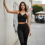 2 Piece Seamless Yoga Set Women Fitness Clothing Scrunch Bum Gym Leggings Padded Halter Tank Top Workout Outfits Sportswear