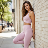 2 Piece Seamless Yoga Set Women Fitness Clothing Scrunch Bum Gym Leggings Padded Halter Tank Top Workout Outfits Sportswear